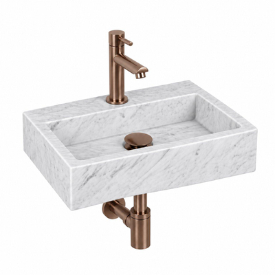 Fortifura Fuente fonteinset – rechthoekig – 38x24x8 cm – marmer wit – koperen kraan