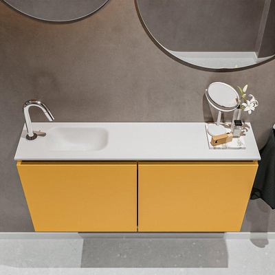 MONDIAZ TURE Toiletmeubel 100x23x50cm met 1 kraangaten 2 deuren ocher mat Wastafel Eden links Solid Surface Wit