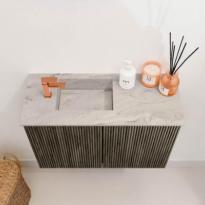 Mondiaz JOYA-DLUX Meuble de salle de bains 60cm - couleur Shadow - Vasque FAYE position Gauche 1 trou de robinet couleur Glace
