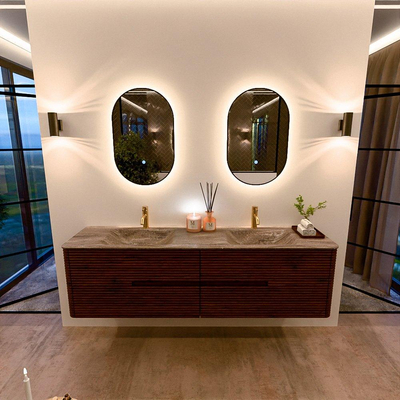 Mondiaz CIRO-DLUX Badkamermeubelset - 180x45x50cm - Solid surface wastafel Oza - 2 wasbak Dubbel - 2 kraangaten - 4 lades - Ruby