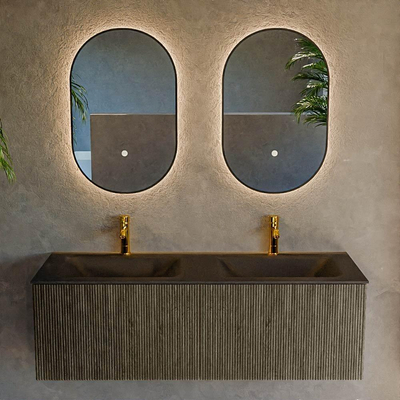Mondiaz KURVE Ensemble de meubles de salle de bains - 130x46x40cm - 2 tiroirs - lavabo solid surface - double - 2 trous de robinet - Shadow