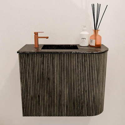 Mondiaz JOYA-DLUX 51.6cm toiletmeubel - ronding rechts kleur Shadow - Wastafel FAYE positie Links 1 kraangat kleur Lava.