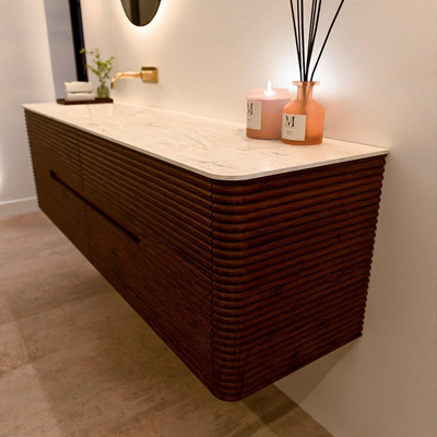 Mondiaz CIRO-DLUX Meuble de salle de bains - 170x45x50cm - Plan-vasque Solid surface Ostra - 1 bassin à gauche - sans trous de robinet - 4 tiroirs - Ruby