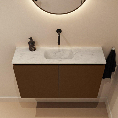 MONDIAZ TURE-DLUX Meuble de toilettes 80 cm Rust. EDEN lavabo Opalo position milieu. Sans trou de robinet.