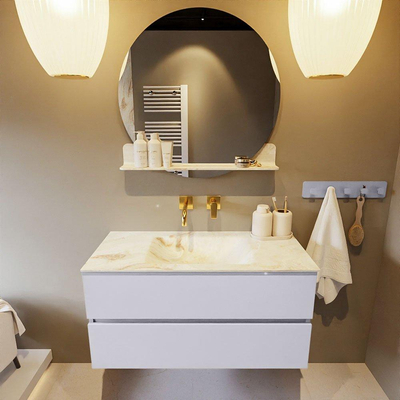 MONDIAZ VICA-DLUX Ensemble meuble de salle de bains - 100cm - meuble bas cale - 2 tiroirs - lavabo encastré cloud centré - sans trous de robinet - version haute 60cm - frape