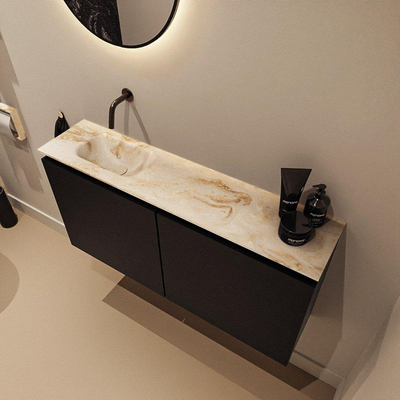 MONDIAZ TURE-DLUX meuble de toilette 100cm Urban. EDEN lavabo Frappe position gauche. Sans trou de robinet.