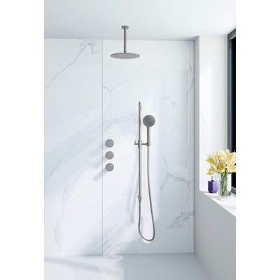 Fortifura Nebbio Ensemble de douche pluie - robinet encastré - élément encastré - barre de douche - flexible de douche en métal - douchette ronde - bras de plafond 20cm - douche de tête 30cm - inox brossé PVD