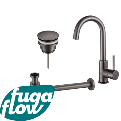 FugaFlow Eccelente Sobrado Badkamer Wastafelkraanset - hoge wastafelkraan - draaibare uitloop - klikwaste plug - design sifon - PVD Gepolijst Gunmetal