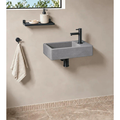 Fortifura Fuente fonteinset - 40x22x8cm - kraangat rechts - met kraan mat zwart - beton (grijs)