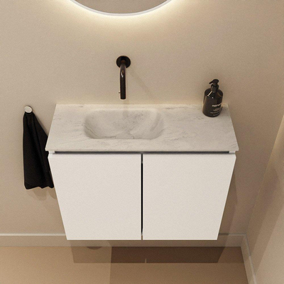 MONDIAZ TURE-DLUX Meuble WC 60 cm Talc. Lavabo EDEN Opalo position gauche. Sans trou de robinet.