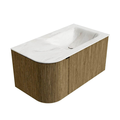 Ensemble de meuble de salle de bain Mondiaz KURVE-DLUX - 85x46x40cm - 1 tiroir - 1 porte - lavabo en solid surface - droite - sans trou de robinet - Dusk