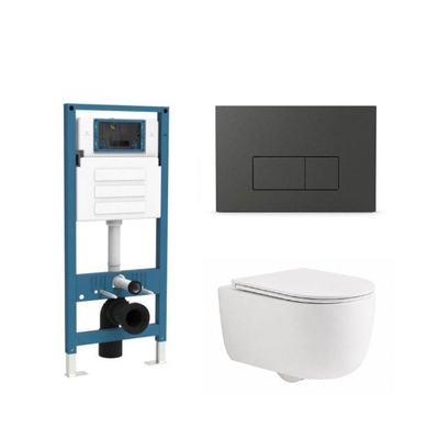 QeramiQ Dely Swirl Ensemble de toilette - réservoir encastré QeramiQ Flush - abattant slim - plaque de commande en plastique anthracite mat - boutons rectangulaires - blanc mat