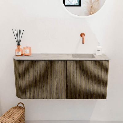 Mondiaz JOYA-DLUX 91.6cm toiletmeubel - ronding links kleur Dusk - Wastafel FAYE positie Rechts Zonder kraangat kleur Glace.