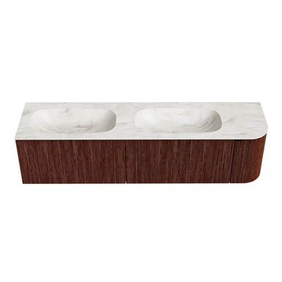 Mondiaz KURVE-DLUX Badkamermeubelset - 175x46x40cm - 2 lade - 1 deur - wastafel solid surface - dubbel / links - zonder kraangat - Ruby