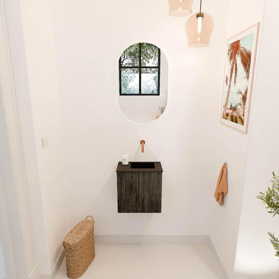 Mondiaz JOYA 40cm toiletmeubel - kleur Shadow - Wastafel FAYE positie Rechts Zonder kraangat kleur Urban.