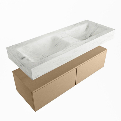 Mondiaz ALAN-DLUX Ensemble de meuble - 120cm - meuble Oro mat - 2 tiroirs - Lavabo Cloud Opalo suspendu - vasque Gauche et droite - 2 trous de robinet