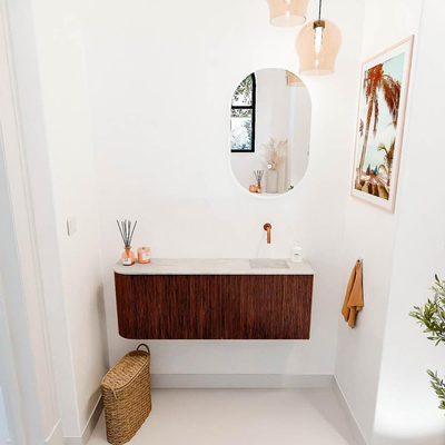 Mondiaz JOYA-DLUX 111.6cm toiletmeubel - ronding links kleur Ruby - Wastafel FAYE positie Rechts Zonder kraangat kleur Ostra.