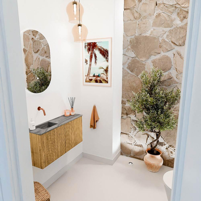 Mondiaz JOYA-DLUX Meuble de toilette 80cm - couleur Oak - Lavabo FAYE position Gauche Sans trou de robinet couleur Sombra.