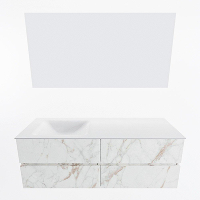 Mondiaz VICA ensemble de meuble de salle de bain - 140cm - meuble sous vasque carrara - 4 tiroirs - lavabo cloud gauche - 1 trou de robinet - couleur talc - miroir LED - version XL 60cm de haut