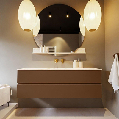 Mondiaz VICA-DLUX ensemble de meuble de salle de bain - 150cm - meuble sous-vasque reposant - 2 tiroirs - lavabo encastrée cloud milieu - sans trous de robinet - version haute de 60cm - ostra