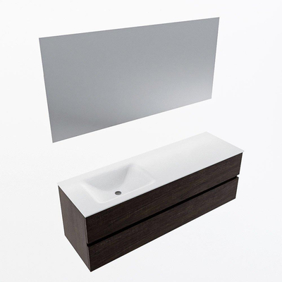 Mondiaz VICA ensemble de meuble de salle de bain - 150cm - meuble sous-vasque marron foncé - 2 tiroirs - lavabo cloud gauche - sans trous de robinet - couleur talc - miroir LED - version XL 60cm de haut