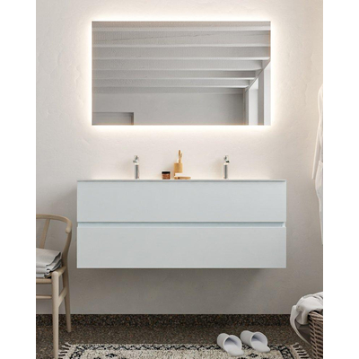 Mondiaz VICA ensemble de meuble de salle de bain - 120cm - meuble sous-vasque argile - 2 tiroirs - lavabo nuage double - 2 trous de robinet - miroir LED - version XL 60cm de haut