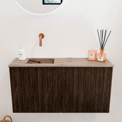 Mondiaz JOYA-DLUX 80cm toiletmeubel - kleur Walnut - Wastafel FAYE positie Links Zonder kraangat kleur Arena.