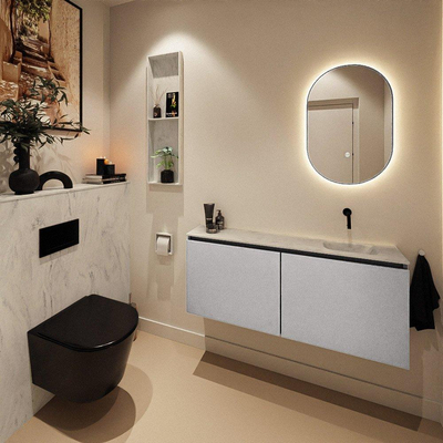 MONDIAZ TURE-DLUX Meuble de toilette 120 cm Plata. Lavabo EDEN Opalo position à droite. Sans trou de robinet.