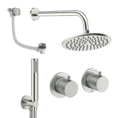 Crosswater MPRO Module ensemble de douche pluie encastré – douche de tête Ø 20 cm – support fixe – vidage de baignoire – inox brossé