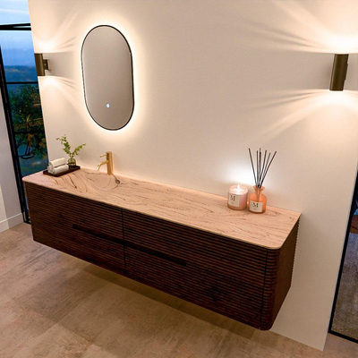 Mondiaz CIRO-DLUX Ensemble de meubles de salle de bains - 190x45x50cm - Plan-vasque solid surface Arena - 1 lavabo à gauche - 1 trou de robinet - 4 tiroirs - Noyer