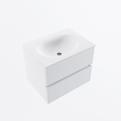 MONDIAZ VICA meuble sous lavabo 60cm Talc 2 tiroirs. Lavabo MOON central sans trou de robinet, couleur Talc.