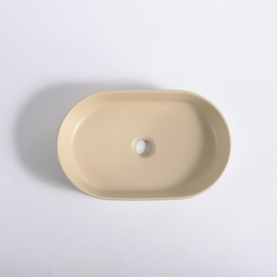 QeramiQ Arto waskom - 49.5x31.5x13cm - geribbeld - ovaal - keramiek - mat beige