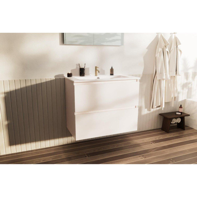 Nemo Go Ensemble de meuble - 80x65x45.5cm - 2 tiroirs - sans poignée - 1 vasque Blanc brillant - 1 trous de robinet - avec miroir - MDF standard white