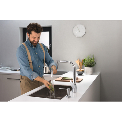 Hansgrohe M51 M5117-H300 Mitigeur de cuisine 1 trou avec douchette extractible avec bec pivotant 110°/150° chrome