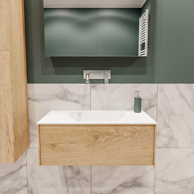 ENSEMBLE DE MEUBLE MONDIAZ LUSH - 80cm - 1 tiroir - lavabo cloud - vasque centrale - 0 trous de robinet - chêne blanchi