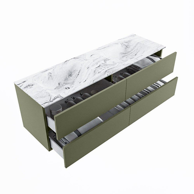 Mondiaz VICA-DLUX ensemble de meuble de salle de bain - 150cm - meuble sous-vasque armée - 4 tiroirs - lavabo encastré nuage double - 2 trous de robinet - version haute de 60cm - glace