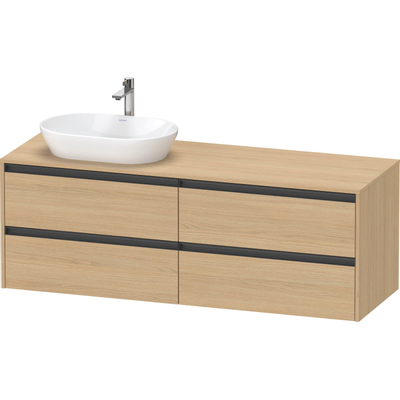 Duravit Ketho 2 meuble sous-lavabo avec plan de console avec 4 tiroirs pour vasque à gauche 160x55x56.8cm avec poignées chêne naturel mat anthracite
