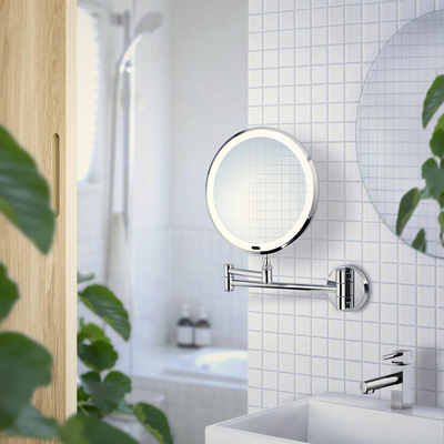 Smedbo Cosmeticaspiegel - wand - 20cm - 7x vergrotend - verlichting - Messing - Chroom SHOWROOMMODEL