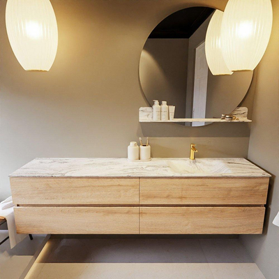 Mondiaz VICA-DLUX ensemble de meuble de salle de bain - 200cm - meuble sous-vasque chêne blanchi - 4 tiroirs - lavabo encastré cloud droite - 1 trou de robinet - version haute de 60cm - glace