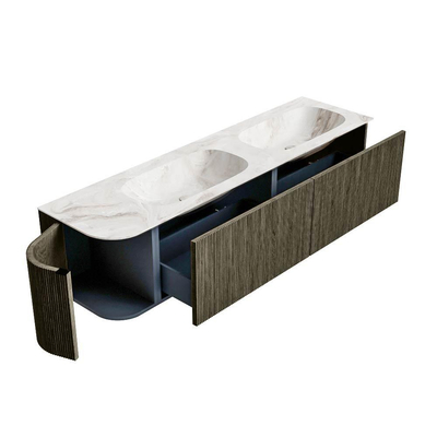 Mondiaz KURVE-DLUX Badkamermeubelset - 175x46x40cm - 2 lade - 1 deur - wastafel solid surface - dubbel / rechts - 2 kraangaten - Shadow