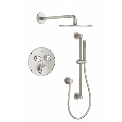 Grohe - Adema Rise Regendoucheset - Inbouw - 2 functies - met Adema Rise hoofddouche 20cm - staafhanddouche - wandarm - glijstang 90 cm - Grohe Grohtherm inbouwthermostaat - chroom
