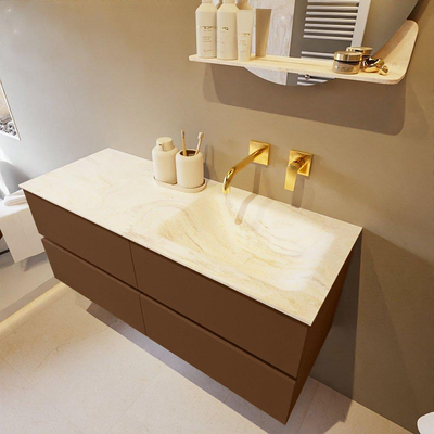 Mondiaz VICA-DLUX Ensemble de meuble de salle de bain - 120cm - meuble sous-vasque repos - 4 tiroirs - lavabo encastrée cloud droite - sans trous de robinet - version haute de 60cm - ostra