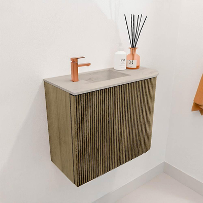 Mondiaz JOYA-DLUX 51.6cm toiletmeubel - ronding rechts kleur Dusk - Wastafel FAYE positie Links 1 kraangat kleur Opalo.