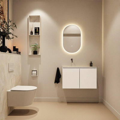 MONDIAZ TURE-DLUX meuble WC 80 cm Talc. EDEN vasque Ostra position gauche. Sans trou de robinet.