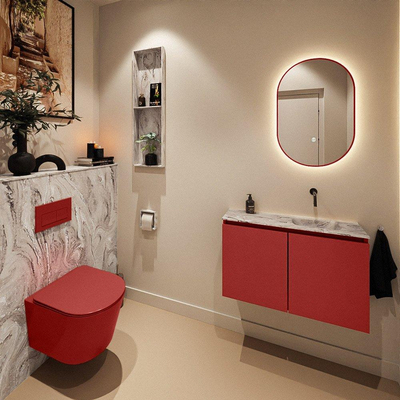 MONDIAZ TURE-DLUX Meuble toilette - 80cm - Fire - EDEN - vasque Glace - position droite - sans trou de robinet