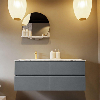 MONDIAZ VICA-DLUX Badkamermeubelset - 120cm - onderkast plata - 4 lades - inbouw wastafel cloud links - 1 kraangat - 60cm hoge versie - glace