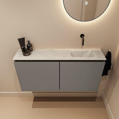 MONDIAZ TURE-DLUX Meuble toilette - 100cm - Smoke - EDEN - vasque Opalo - position droite - sans trou de robinet