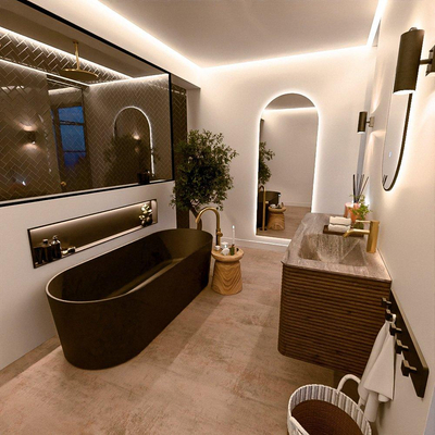 Mondiaz CIRO-DLUX Badkamermeubelset - 130x45x50cm - Solid surface wastafel Oza - 1 wasbak Rechts - 1 kraangat - 4 lades - Dusk