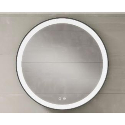 Saniclass Vygo Spiegel - 80cm - rond - 6mm - LED verlichting - spiegelverwarming - zwart
