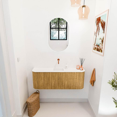 Mondiaz JOYA 113.2cm toiletmeubel - ronding links en rechts kleur Oak - Wastafel FAYE positie Midden Zonder kraangat kleur Talc.